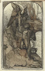 Oedipus and the Phoenix, Drawing by Johannes Josephus Aarts (1881 - 1934)